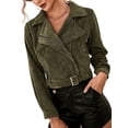 thumbnail image 1 of FOCUSNORM Women’s Juniors Solid Color Corduroy Long Sleeve Short Style Zipper Coat, 1 of 6