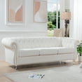 thumbnail image 3 of Holaki 84" Fabric Rolled Arm Chesterfield 3 Seater Sofa, White, 3 of 14