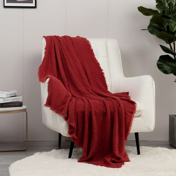 Manta CREVENT Farmhouse Knit 127 x 152 cm, suave y acogedora, color rojo
