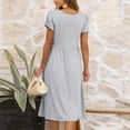 thumbnail image 4 of UoCefik Women's Summer Short Sleeve Maxi Dress 2025 Casual Crewneck Pleated A Line Flowy Long Dresses with Pockets Light Gray L, 4 of 6