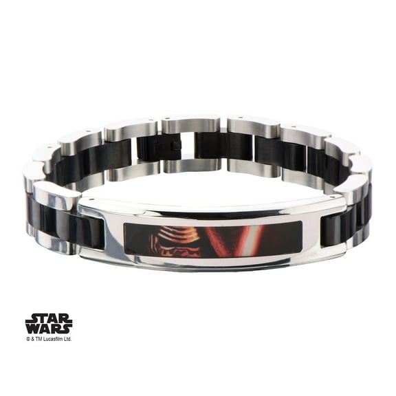 Men's Stainless Steel Black PVD Plated Episode 7 Lead Villain Kylo Ren ID Plate Link Bracelet
