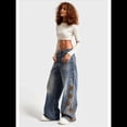 thumbnail image 4 of Pantalones Vaqueros Holgados Y2k Desgastados para Mujer, Estilo Boyfriend, con Bordados, Rotos, de Pierna y Retazos, de Cambray y Cintura Alta. Azul L, 4 of 9