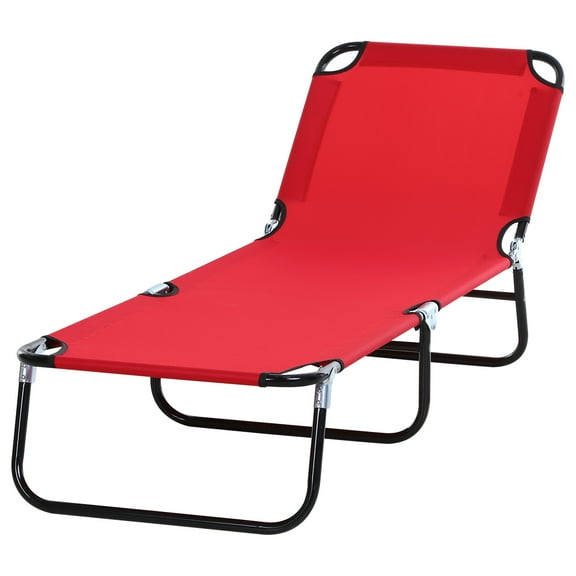Outsunny Foldable Steel Outdoor Chaise Lounge - Red