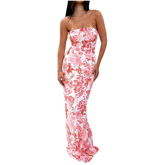 Women Bodycon Evening Cocktail Party Maxi Dresses Women's Fashion Casual Spring Sleeveless Off-The-Shoulder Ankle Dress Red L