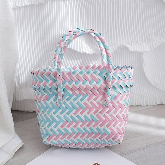 Latrodar Colorful Plastic Woven Cabbage Basket Pink Creative 7.6x4 Inch