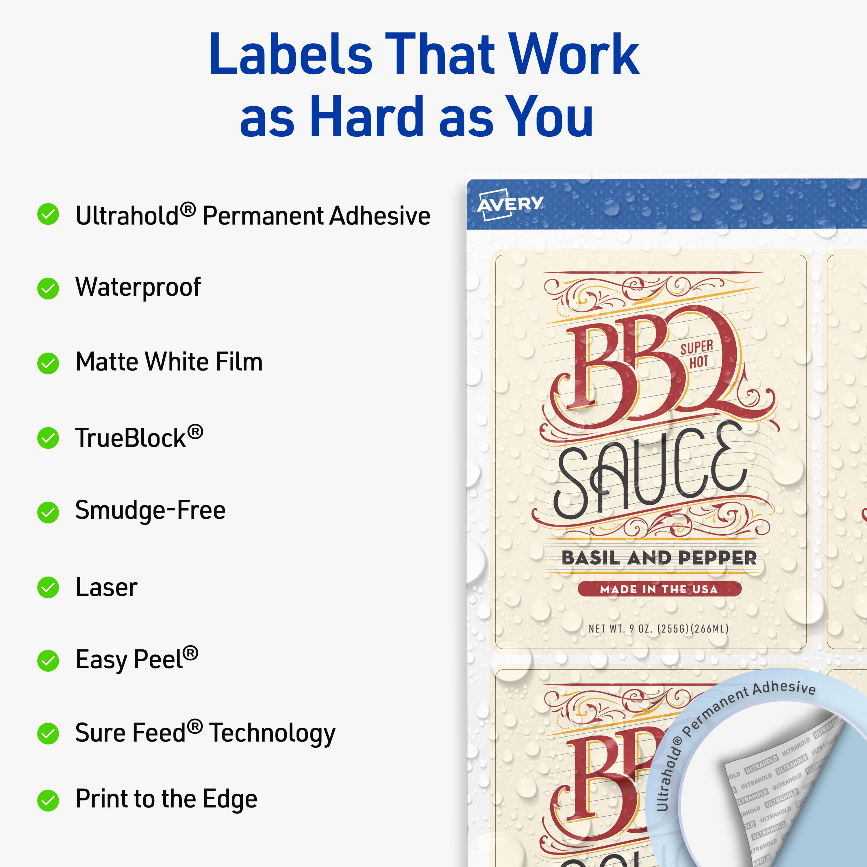 Avery Waterproof Rectangle Labels, 4.75" x 3.75", 100 Total
