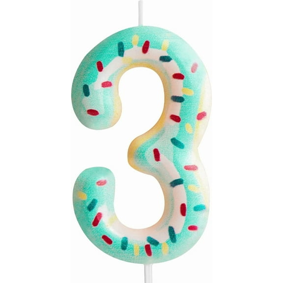 Blue Donut 3Rd Birthday Candle, Colorful Sprinkles Number 3 Candles, Happy 3Rd B