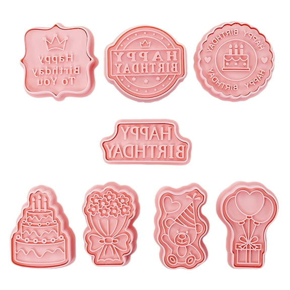 8 Piece Happy Birthday 3D Stereoscopic Cookie Cutter Pressed Plastic Cookie Press Fondant Cake Baking Tool for Creative Bakers