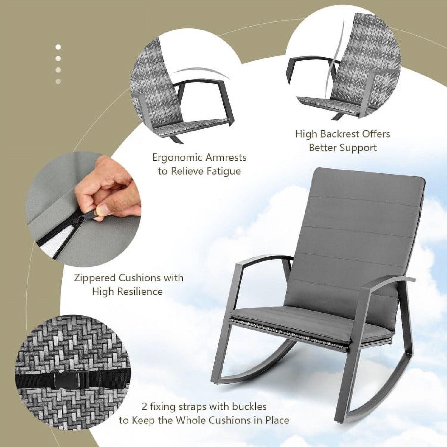 Aimee Lii 3 Pieces Patio Rattan Rocking Furniture Set, Patio Conversation Sets for Backyard and Poolside, Gray Aimee Lii 3 Pieces Patio Rattan Rocking Furniture Set, Patio Conversation Sets for Backyard and Poolside, Gray
