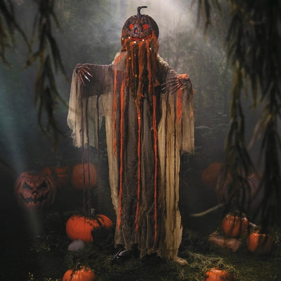 5 Ft. 8 3/4" Animated Standing Pumpkinhead Man Halloween Decoration