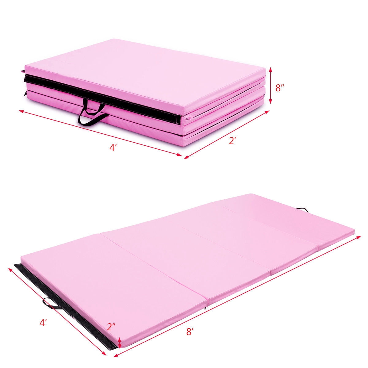 Gymax 4 Ft. x 8 Ft. x 2 In., Gymnastics Mat Thick Folding Panel Aerobics Exercise Gym Mat Fitness, Pink