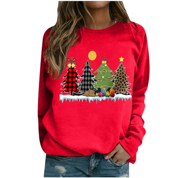 Savings Clearance 2025! asdoklhq Womens Plus Size Tops Clearance,Christmas Women's Casual Long Sleeve Printed Ladies Sweatshirts Tops