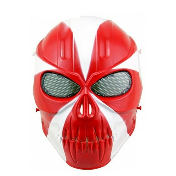 Máscara de cosplay con diseño de esqueleto rojo y blanco, accesorios para Halloween