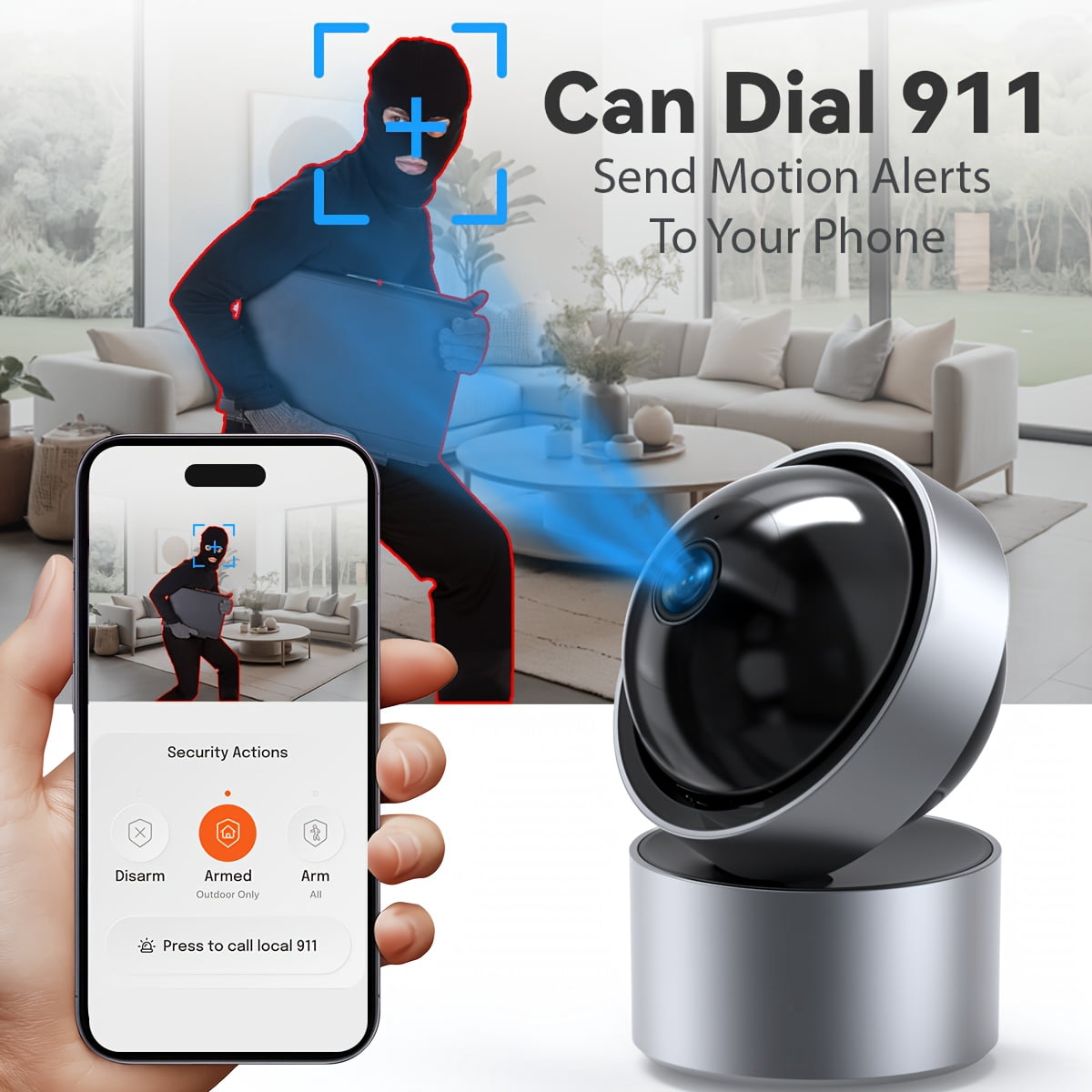 2K HD Smart Globe Security Camera with Audio, 360° Night Vision, Motion Detection for Indoor/Outdoor, Pet & Baby Monitor, Home Surveillance Gift