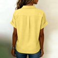 thumbnail image 5 of Dweltoz Linen Shirts for Women Button Down Casual T-Shirts Loose Fit Blouse Business Work Solid Color V-Neck Clothes with Pockets,Yellow S, 5 of 6