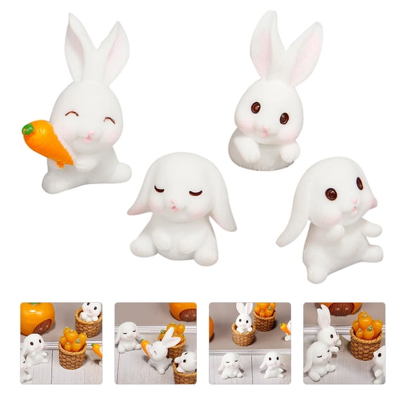SHOWERORO 4Pcs Small Resin Bunny Figurines Desktop Decoration for Easter Holiday Season