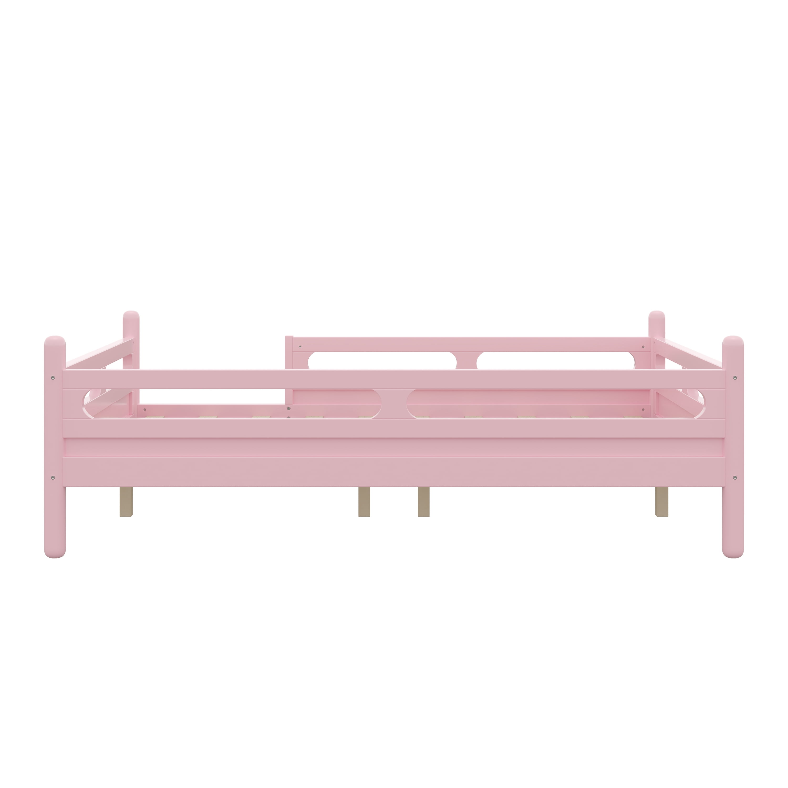 Euroco Wood Full Size Platform Bed, Low Profile Bed with Guardrails and Slats Support, Pink