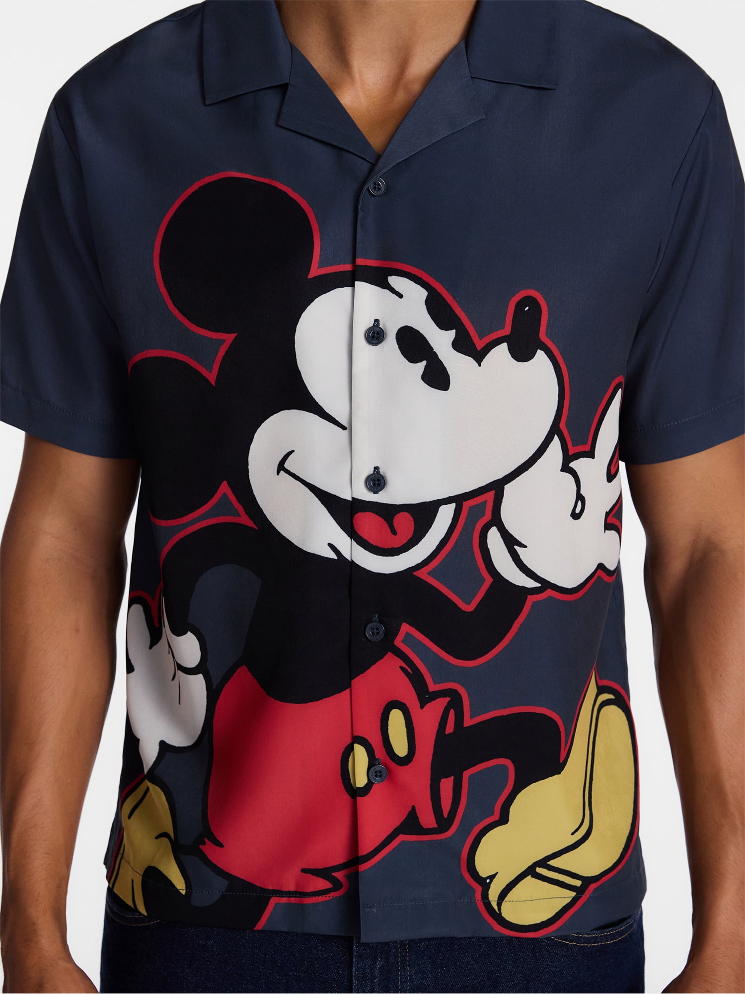 Disney Men's and Big Men's Mickey Mouse Graphic Button Up Shirt with Short Sleeves, Sizes S-4XL