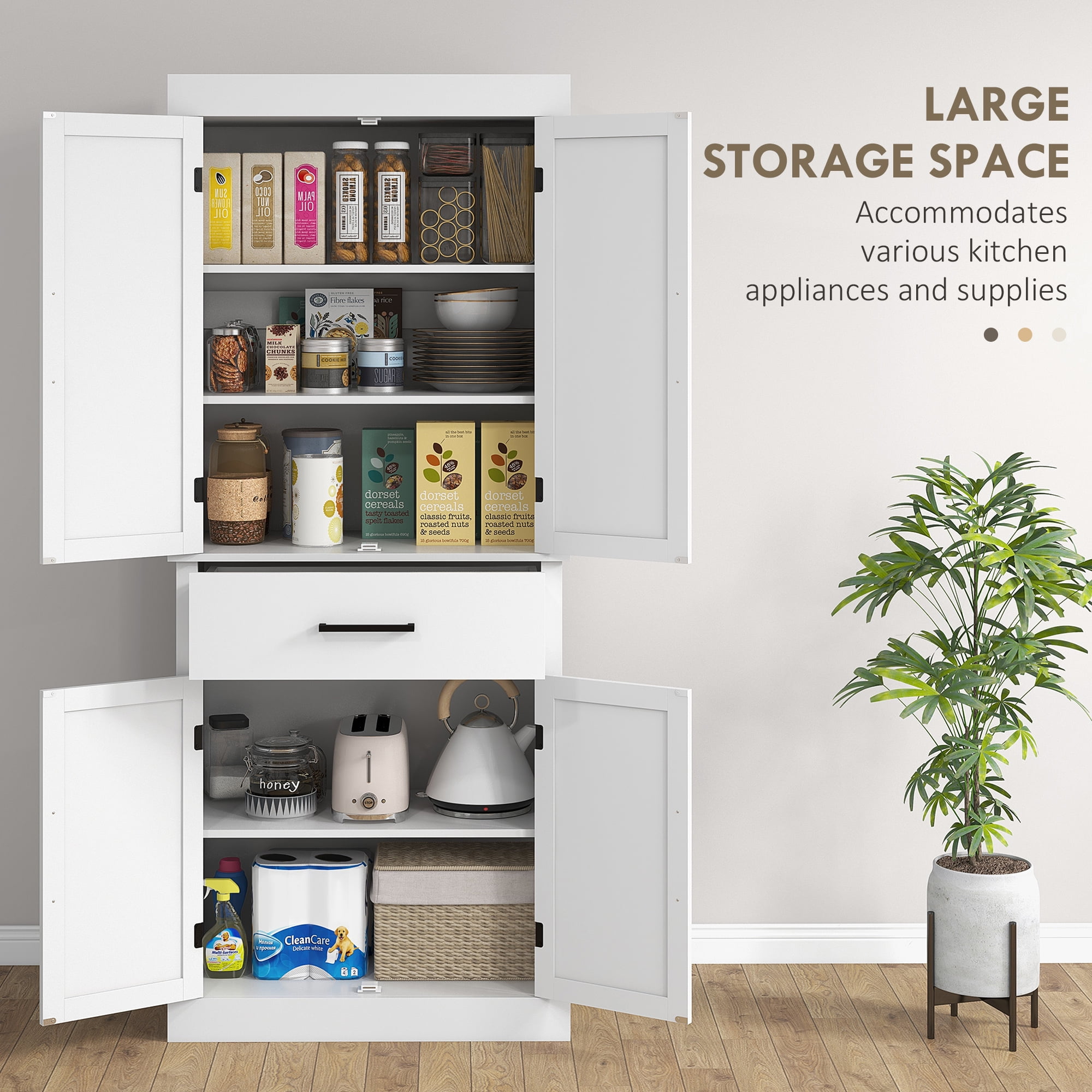 HOMCOM 72" Tall Kitchen Pantry Storage Cabinet, Farmhouse Freestanding Kitchen Cabinet with Barn Doors, Drawer and Adjustable Shelves, White