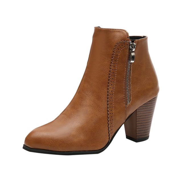 jovati Womens Shoes Popularity Fashion Solid Color British Style Thick Heel Low Barrel Zipper Boots