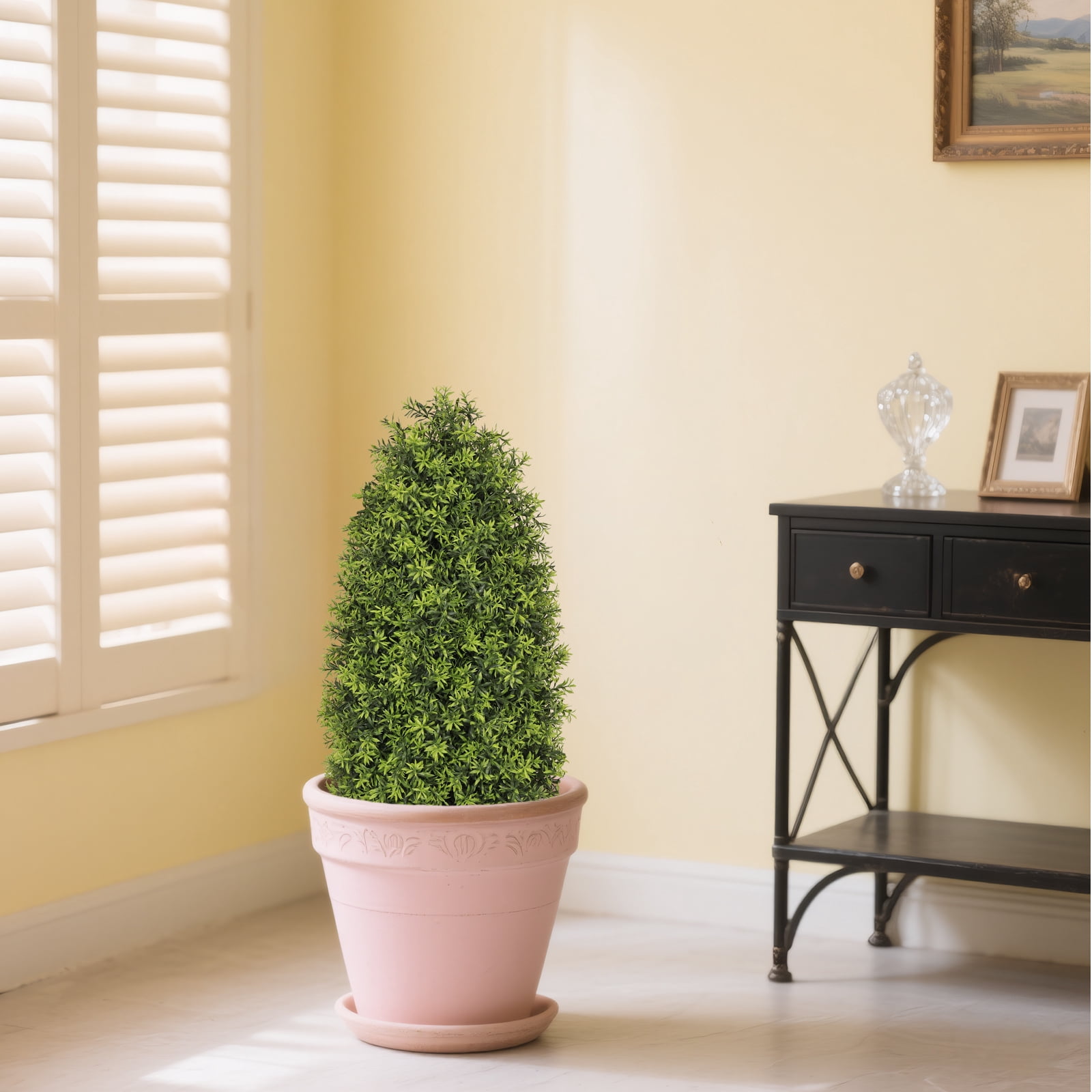 Aukfa 3ft Artificial Boxwood Cone Trees 2 Set, Green Faux Shrub Plants with UV Protection for Outdoor Porch Patio and Indoor Decor