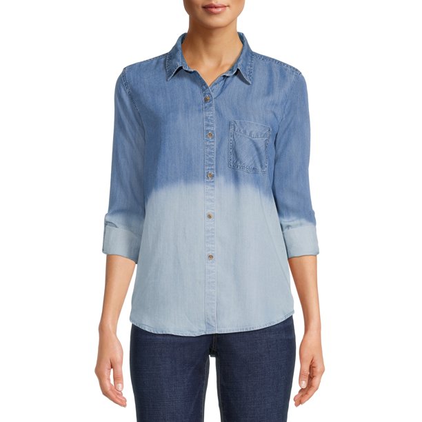 Time and Tru Women's Soft Button Front Shirt with Long Sleeves