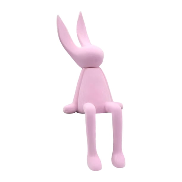 Figura de conejo sentado, adorno animal, moda, portátil, regalo creativo, decorativo Rosa
