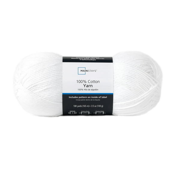 Mainstays 100% Cotton Yarn - Arctic White - 3.5oz 180yds - 4 Medium Weight
