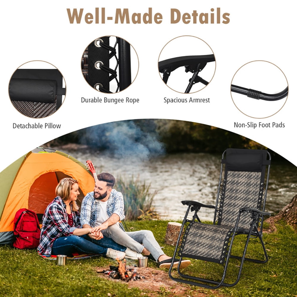 Aimee Lii 2 Pieces Folding Patio Rattan Zero Gravity Lounge Chair, Outdoor Patio Furniture, Gray