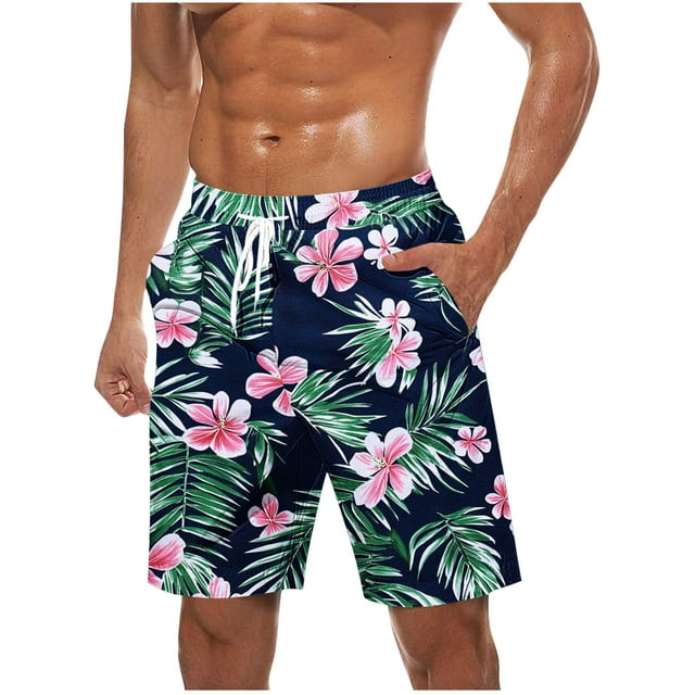 Beach Shorts for Men, Elastic Waist with Drawstring, Printed Pattern, Polyester Fabric, Lightweight Summer Casual Wear, for Outdoor Activities