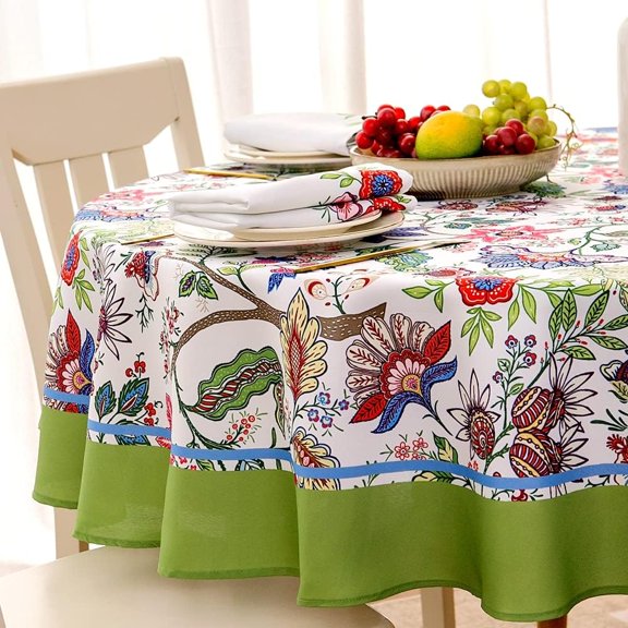 Outdoor and Indoor Spill Proof Waterproof Tablecloth,Vintage Floral Design Patio Fabric Table Cover,Home Dinner Décor Wrinkle Free Table Cloths(60" Round no Zipper and Hole)