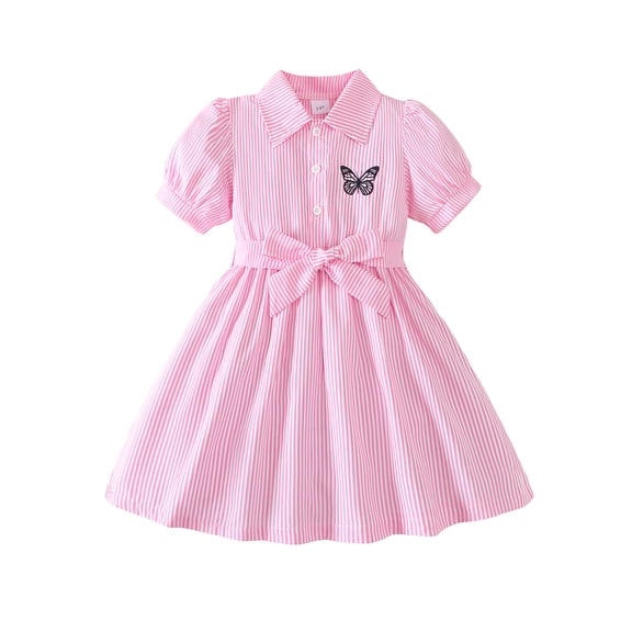 Baby Girls Clothes Toddler Girls Stripe Dress 4T Girls Summer Dress 5T Girls Short Sleeve Dress Solid Color Dress Pink