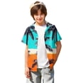 thumbnail image 3 of Abcomgle Boys Short Sleeve Button Down Shirt Size 10-12 Button Down Short Sleeve Boys Spring Shirts Tropical Palm Tree Sunset Print Cruise Boys Dress Shirt,Sky Blue,10-11Years, 3 of 5