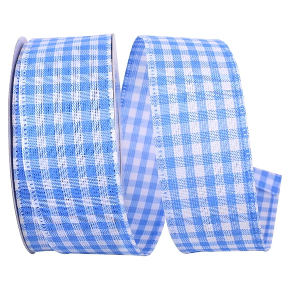 Reliant Ribbon - 90052W-053-09F, Great Gingham 3 Value Wired Edge Ribbon, Blue, 1-1/2 Inch, 10 Yards