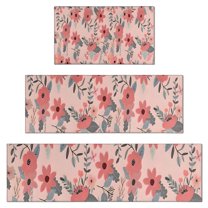 Pioneer Flower Floral Print Pattern Kitchen Rugs Sets Of 3,Kitchen Runner Rugs Non Skid Washable,Decorative Kitchen Floor Mats for Kitchen,Sink,Laundry,17"x30"  17"x47"   17"x59"