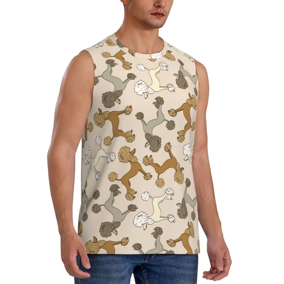 Fotbe Men's Cartoon Poodle Dog Print Men's Sleeveless Muscle Tank Tops Casual T-Shirts for Gym Workout Beach-Medium