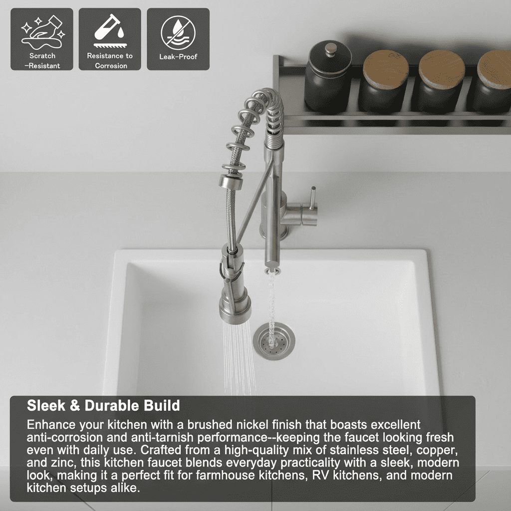 Kitchen Faucet with Pull Down Sprayer,Touch On Single Handle 2-Function Stainless Steel Spring Neck,Single Hole Installation for Residential,Bar,Brushed Nickel