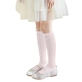 thumbnail image 2 of Girls Summer Solid Color Knee High Socks Bowknot Knit Mesh Dress Socks Kids Cute Soft Comfy Breathable Socks Pink 3-10 Years, 2 of 6