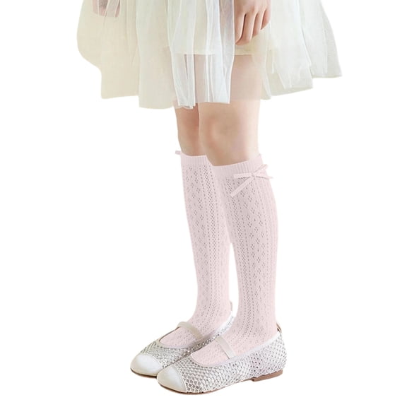 LckLvx Girls Knee High Socks Breathable Knit Calf Socks with Bow Kids School Uniform Wear