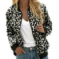 thumbnail image 3 of Luwomo Womens Jackets Lightweight Zip Up Leopard Print Coat Stand Collar Outwear Regular Blouses Black,L, 3 of 8