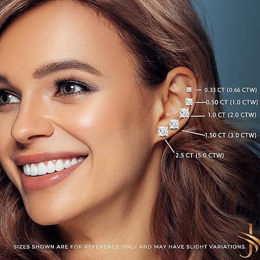 14K Solid Yellow Gold Lab Grown Moissanite Cushion Cut Stud Earrings | 5x5mm | 1.0 CTW | Screw Back | Luxury Fine Jewelry Gift for Women | by Jewelaura