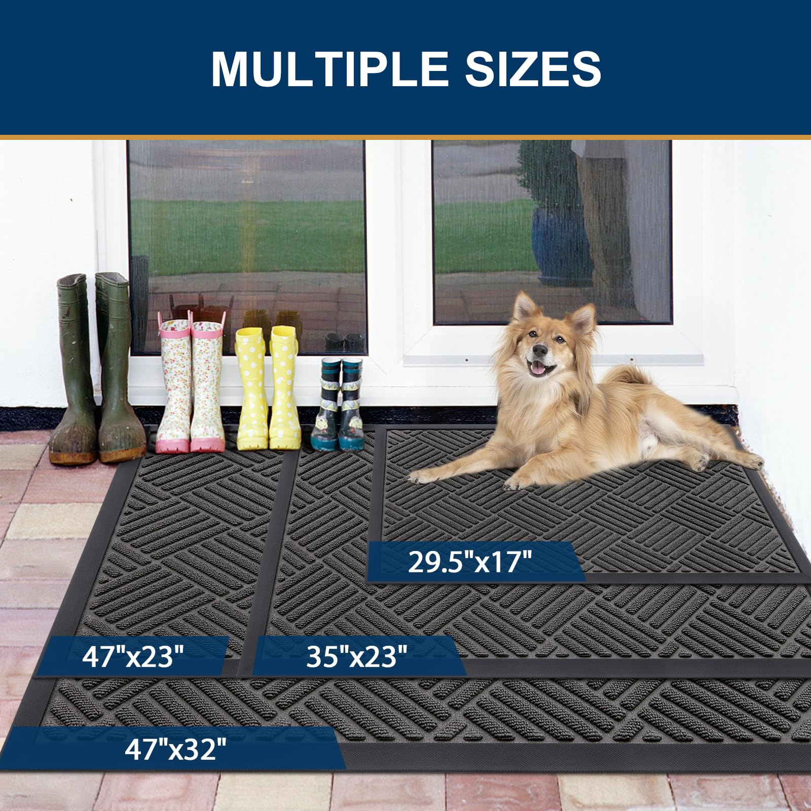 Smiry Front Door Mats For Inside, Low Profile Heavy Duty Outdoor Doormats, Non Slip Dirt Trapper Entryway Mat, 47x32, Grey