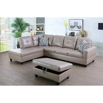 Golden Furniture 3PCS L Shape Faux Leather Sectional Sofa Set, Living Room Sofa Set with Storage Ottoman and Matching Pillows