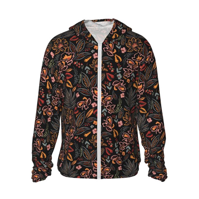 Fotbe Floral Chaqueta con Protección Solar UPF 50+ para Hombre y Mujer, Camisa con Capucha y Bolsillos-3X-Large