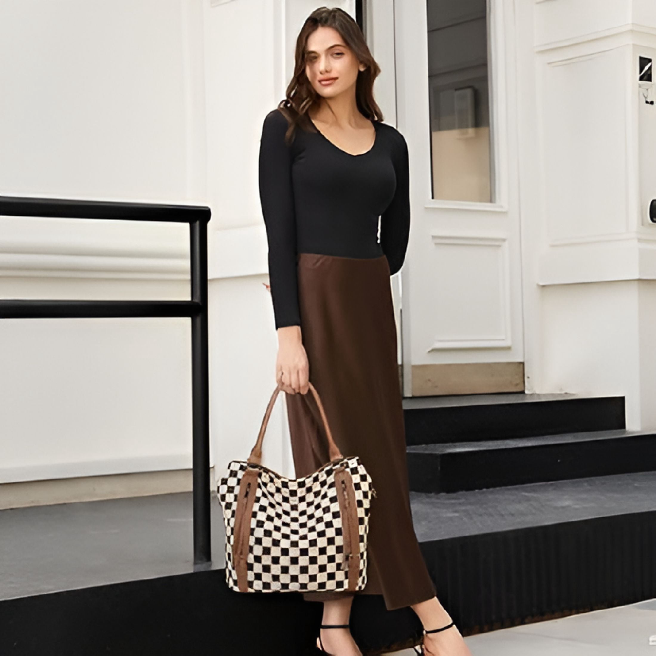 AOMRCOL Checkered Large Purses for Women Vintage Tote Bag for Women Shoulder Bag Multiple Pockets Tote Handbags