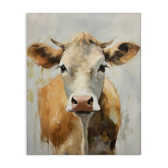 Stupell Industries Paint Drip Jersey Cow Animals Painting Wrapped Canvas Art Print Wall Art, 16 x 20