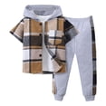 thumbnail image 3 of ASFGIMUJ Toddler Boy Outfits 2 Piece Summer Shorts Sets Short Sleeve Patchwork Plaid Prints T Shirt Hooded Tops Pants Kids Clothing Sets,Size 2-3 Years, 3 of 6