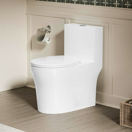 Modern Round Toilet, Compact One Piece Toilet with Dual Flush 0.9/1.28 GPF and MAP 1000g, Standard White Toilet