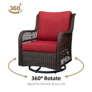 IDEALHOUSE 3 Pieces Outdoor Wicker Swivel Rocker Patio Set, 360 Degree Swivel Rocking Chairs Elegant Wicker Patio Bistro Set with Premuim Cushions and Armored Glass Top Side Table for Backyard (Rust)