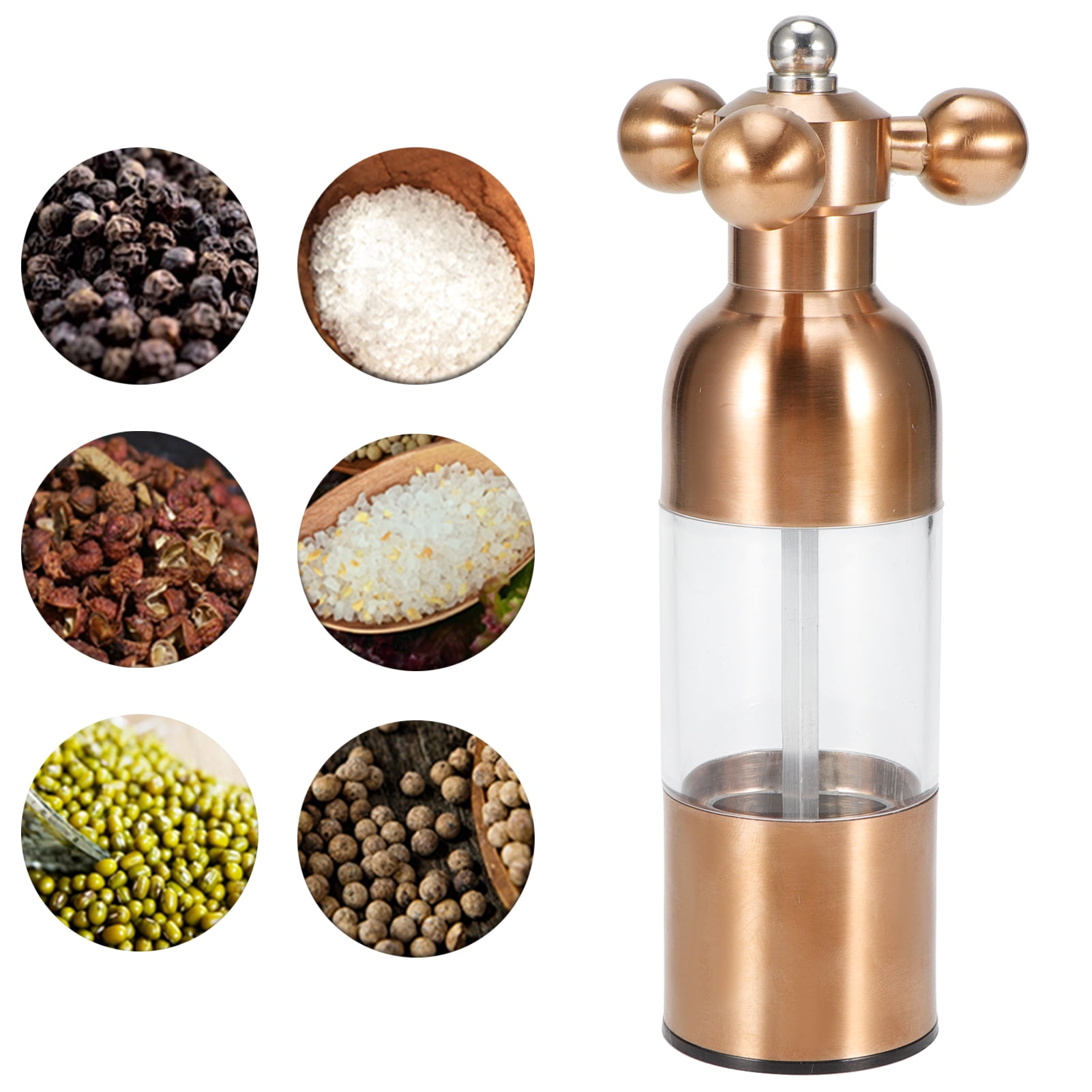 BIMZUC Premium Stainless Steel Pepper Salt Spice Mill Grinder Seasoning Grinding Kitchen Tool for Cooking, Rose Gold Finish, 7.1 inches / 18 cm Height, Manual Operation, Durable Home Accessory